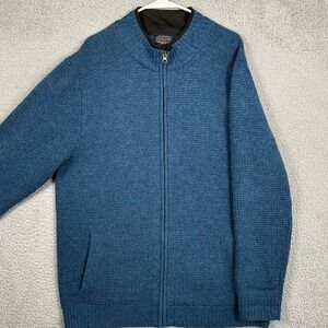 Pendleton Men XL Blue Sweater Jacket Washable Shetland Wool Full Zip Stretch EUC